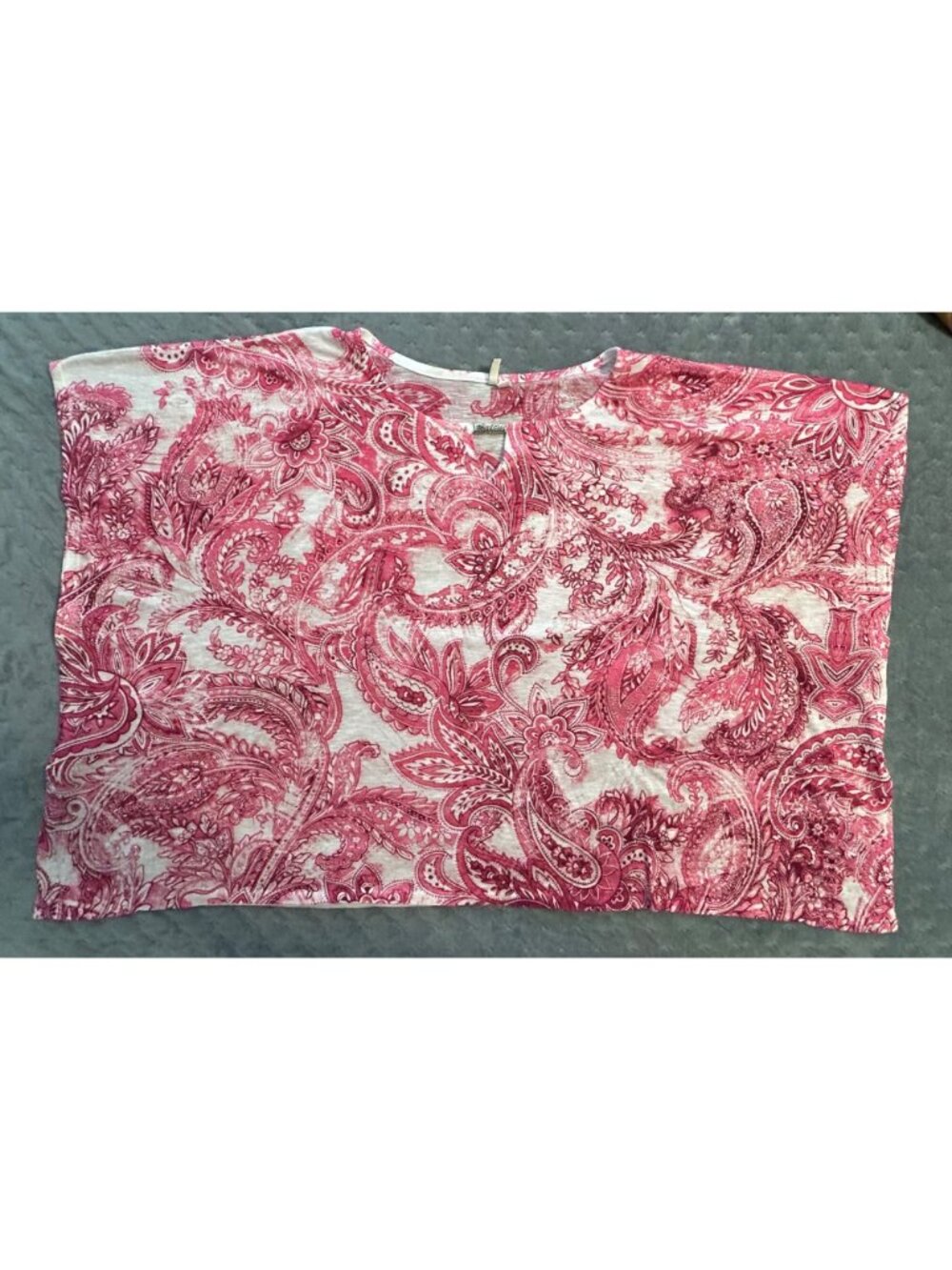 Pink & White Paisley Print Women's Blouse Size 22/24 Poncho Batwing Short Sleeve - Picture 5 of 9